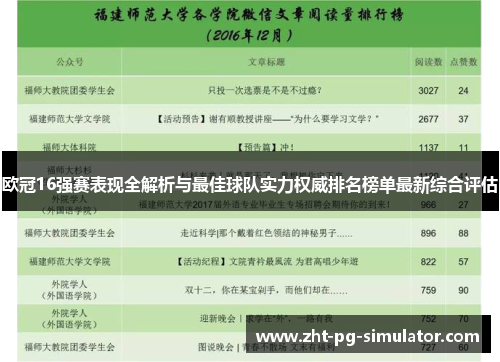 欧冠16强赛表现全解析与最佳球队实力权威排名榜单最新综合评估